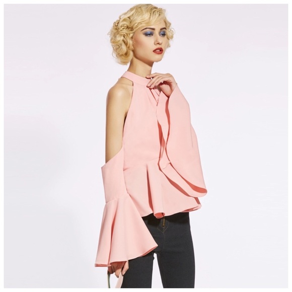 Blush Pink Cold Shoulder Side Sleeve Top - Picture 3 of 6